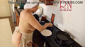 Naked Nudist Housewife Regina Noir Cooks In Kitchen