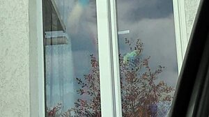 Taxi Driver Spots Stocking MILF's Bare Pussy Window Cleaning