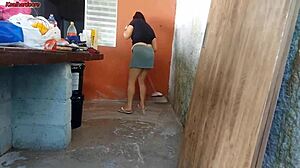 short sexy maid grabs my cock and shoves it deep inside her while wife is out!!