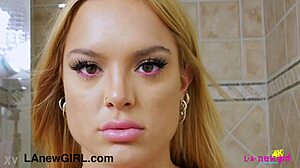 Glamorous Blonde Beauty Takes Sensual Shower Alone