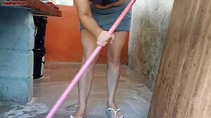 short sexy maid grabs my cock and shoves it deep inside her while wife is out!!