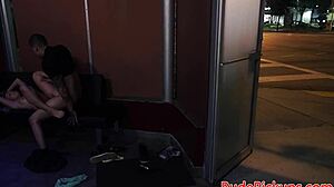 Stranger dom roughfucks bound babe outdoors cum on small tits