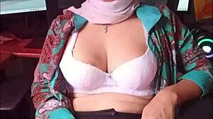 morning hijab shemale strokes cock teasingly