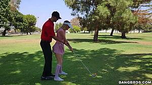 Sexy Blonde Teen Golfer Kneels to Suck Young Cock
