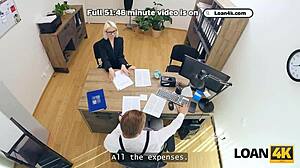 Blonde office slut trades shaved pussy for rough anal loan payment