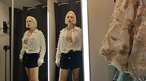 SEXY BLONDE FLASHES Big Tits And Transparent Panties In Changing Room!