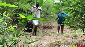 Lost university girl gangbanged by forest bikers in every position