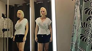 SEXY BLONDE FLASHES Big Tits And Transparent Panties In Changing Room!
