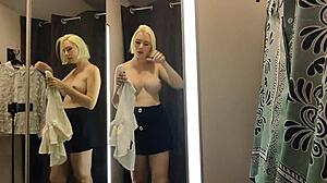 SEXY BLONDE FLASHES Big Tits And Transparent Panties In Changing Room!