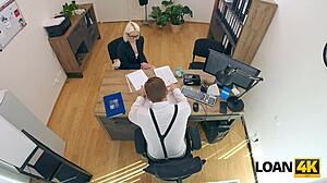 Blonde office slut trades shaved pussy for rough anal loan payment