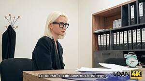 Blonde office slut trades shaved pussy for rough anal loan payment