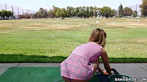 Sexy Blonde Teen Golfer Kneels to Suck Young Cock