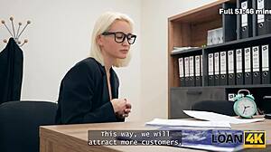 Blonde office slut trades shaved pussy for rough anal loan payment