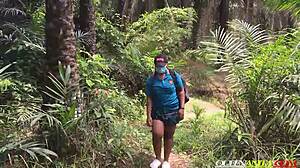 Lost university girl gangbanged by forest bikers in every position