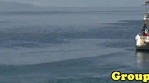 yo these babes get facialed hard on the beach after sucking cock in a wild outdoor blowbang party.