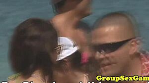 yo these babes get facialed hard on the beach after sucking cock in a wild outdoor blowbang party.