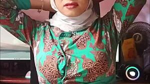 morning hijab shemale strokes cock teasingly