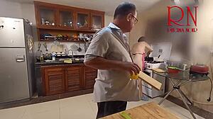 Chaotic Kitchen Comedy Turns Wild with Ripped Clothes and Teasing Tits