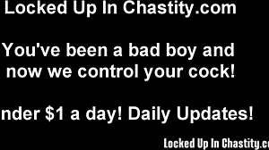 two dominant princesses lock me in chastity then humiliate with handjob tease to edge orgasm.