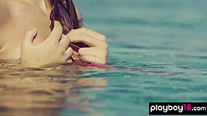 Shy bikini teen katrine pirs strips naked outdoors teasing her perky tits