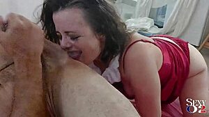 french amateur in satin red dress pink panties heels stockings spanked doggystyle 😈