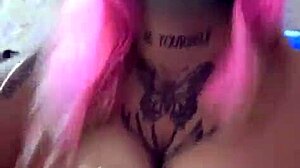 Sloppy deepthroat blonde latina swallows cum mouthful tattooed