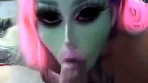Sloppy deepthroat blonde latina swallows cum mouthful tattooed