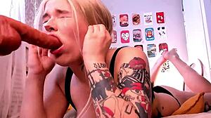 damn this naughty blonde cums so sensually from her toy play