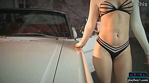 polina's big milf ass strips in playboy convertible