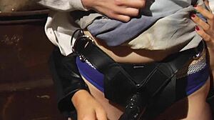 Bound Lesbian Slave Bent Over Orgasms on Strapon Domination