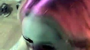 Sloppy deepthroat blonde latina swallows cum mouthful tattooed