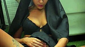 Nun's Tight Big Pussy Squirts on Monster Vibrator?