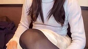 glasses crossdresser masturbates quietly in solo vid