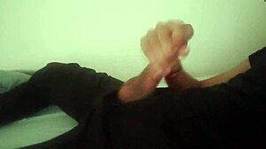 horny guy jerks massive cock in pants moaning to cum