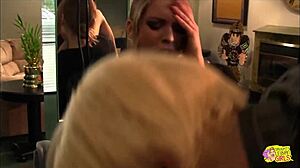 blonde babe tongues lesbian boss's tight pussy till she orgasms hard for the job