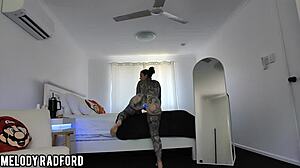 curvy milf tries bikinis with glowing led buttplug tease