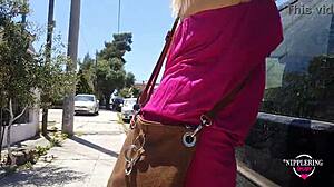Nippleringlover's Extreme Pierced Nipples Flash on Public Street