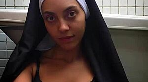 Nun's Tight Big Pussy Squirts on Monster Vibrator?