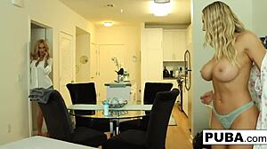 Creepy Masseuse Tricks Dumb Blonde into Lesbian Fuck