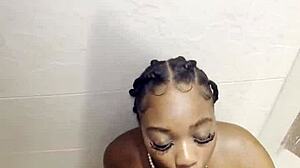 Thick Black Girl Deepthroats Big Cock in Shower Facial Cumshot