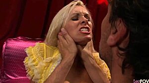 big tittied blonde bimbos kiss passionately while huge cock stretches asses in threesome