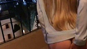 skinny teen slut fucked hard cums on public balcony