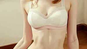 model slips flowery panties teasing barefoot in lingerie