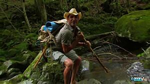 Hiker finds tied brunette in forest fucks her shaved asshole rough deepthroat cumshot facial