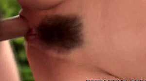 Nasty guy creampies sexy Japanese teen's hairy beaver after raunchy JAV fuck