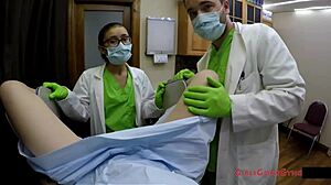 Relax with Lainey's gynecology exam, spreading natural tits in nurse fetish backstage