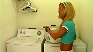petite blonde lil lexy fingers wet pussy during laundry tease