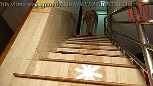 Depraved Maid Regina Noir Shows Huge Pussy Cleaning Stairs!