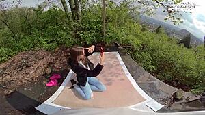 Perfect teen Lili Charmelle deepthroats and rides cock deep in forest outdoors