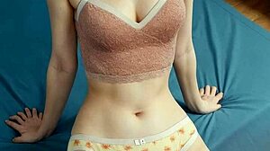 model slips flowery panties teasing barefoot in lingerie